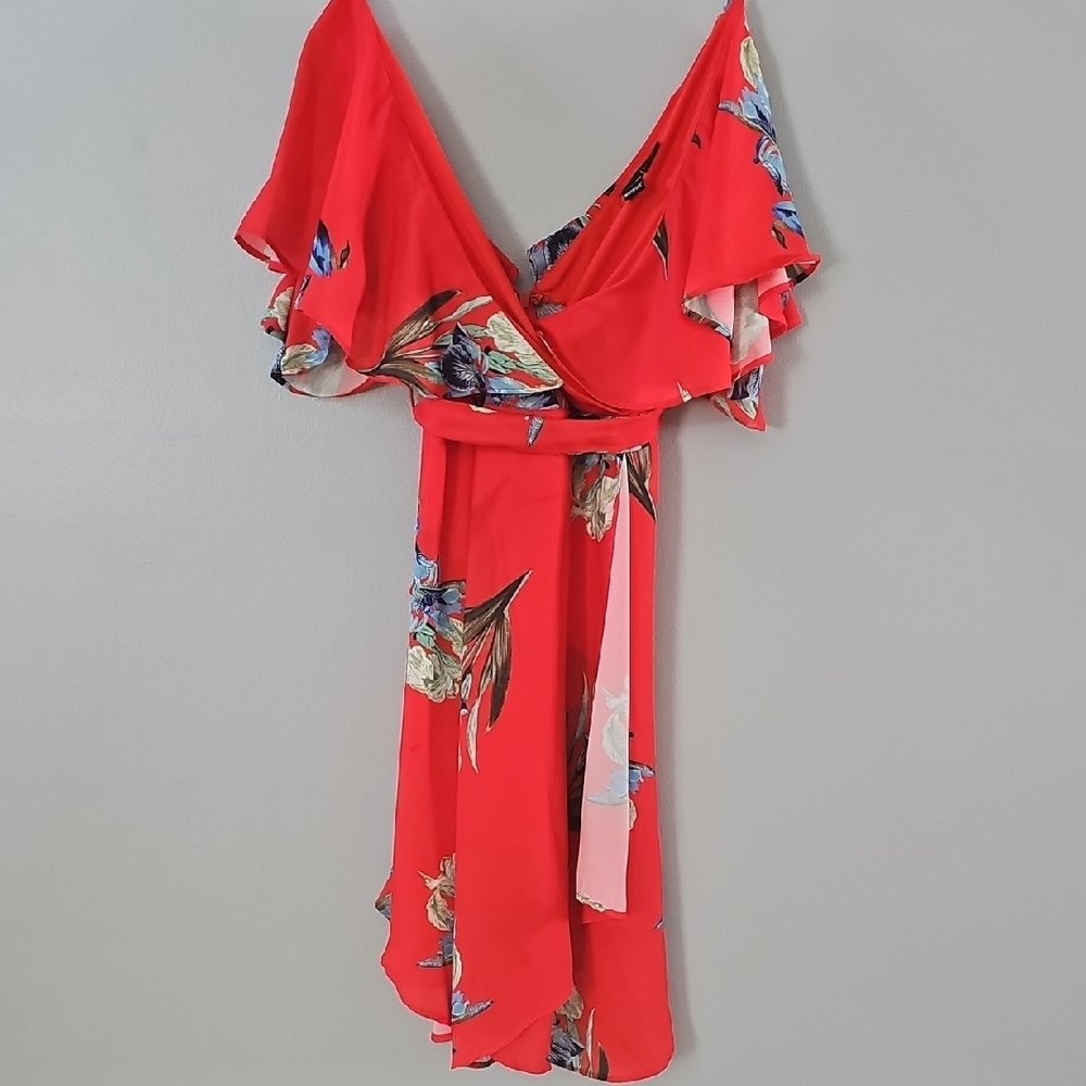 Floral Red Wrap Dress